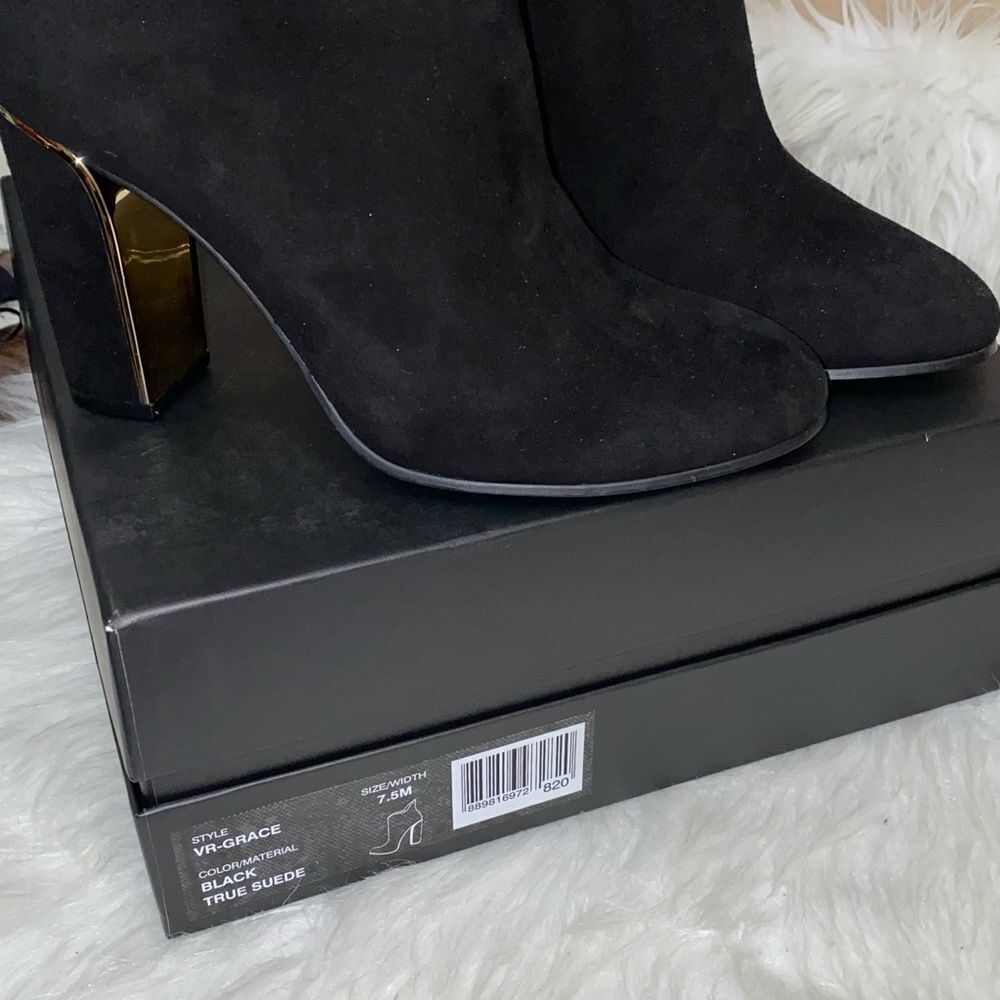 VC John Camuto Black True Suede Booties with Gold Trim - Picture 10 of 14